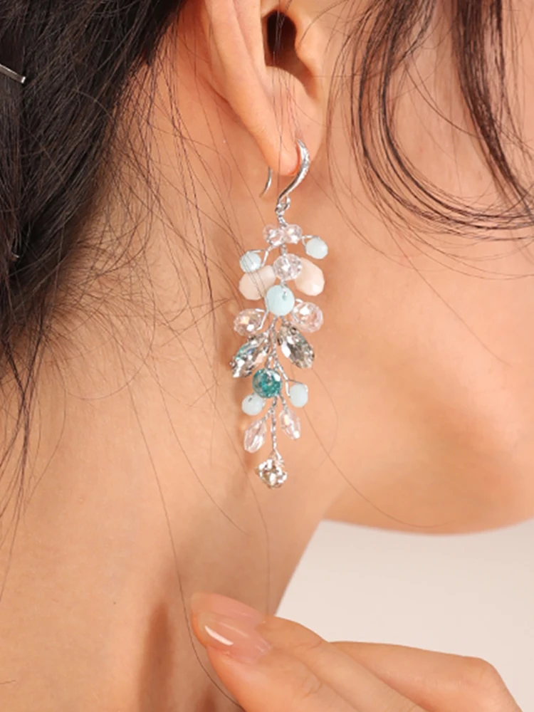 Bohe Wedding Hair Accessories Set Blue Rhinestone Crystal Bride Hair Pin and Earrings Women Ornaments Bridal Headwear