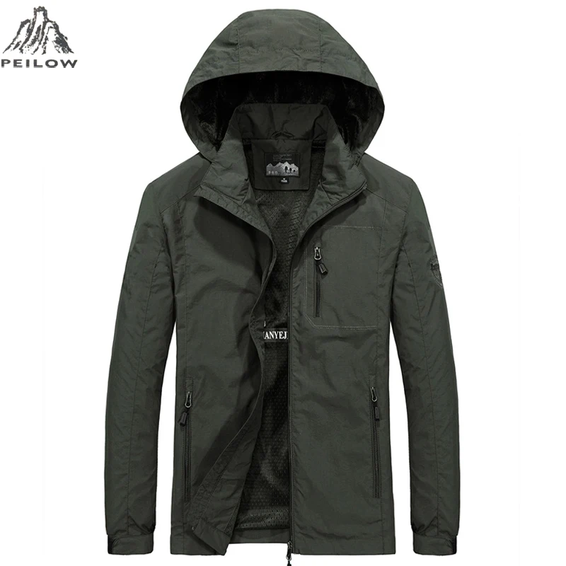 PEILOW new plus size M~6XL Spring Autumn Mens Casual military Hoodie Jacket Men Waterproof Clothes