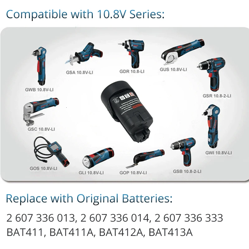 2X10,8 v 2.0Ah Li-Ion Мощность инструменты Батарея для Bosch BAT411 BAT412A BAT413A 2 607 336 333,2 607 336 014, Bosch GSB 10,8-2-LI