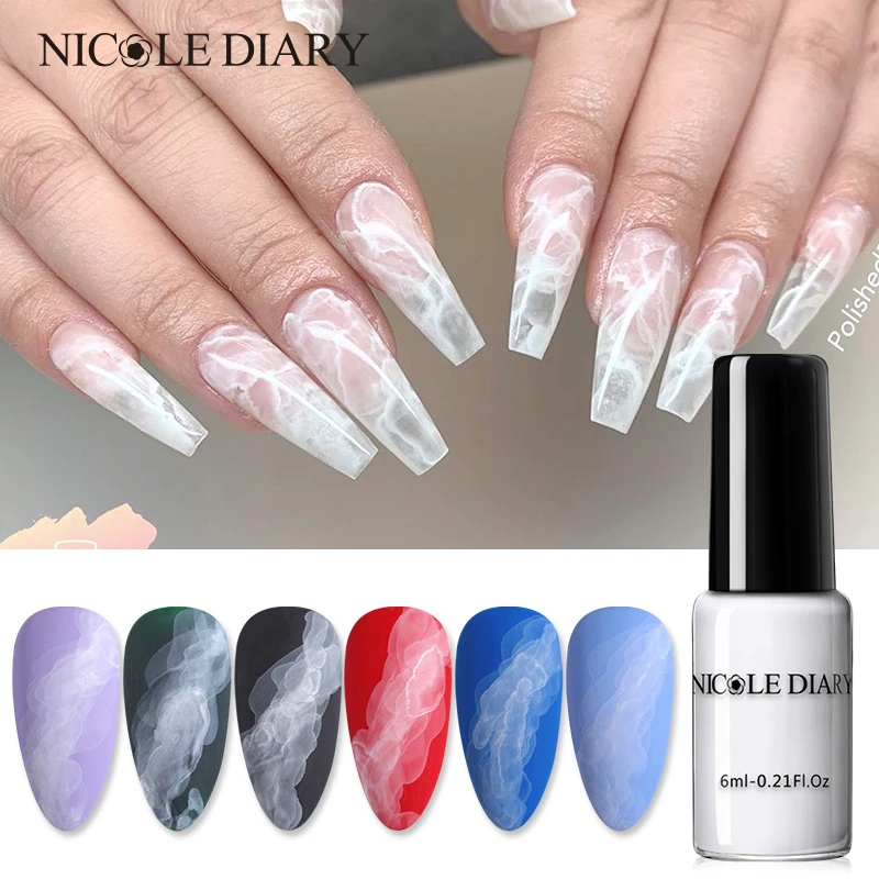 Nicole Diary 水彩効果のある白と青のマニキュア 魔法の泡の泡 ネイルサロンの装飾 マニキュア Aliexpress
