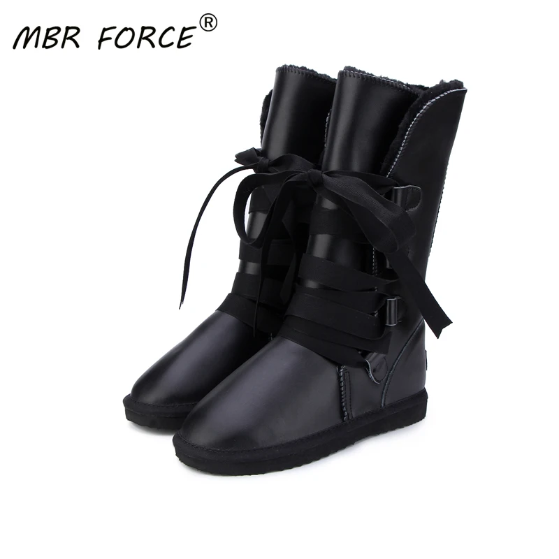 

MBR FORCE Australia Classic Botas Mujer Genuine Cowhide Leather Women Snow Boots Fur Winter Boots Waterproof Women Long Boots