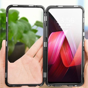 

50pcs Metal Magnetic Adsorption Case Tempered Glass Hard Transparent Magnet Cover For Xiaomi Mi Note 10 Pro 9 SE 9T CC9 CC9E