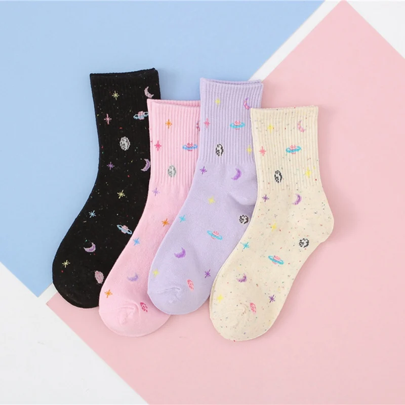Harajuku Planet Point Yarn Funny Socks Japanese Creative Moon Stars Socks Women Warm Cute Novelty calcetines femeninos