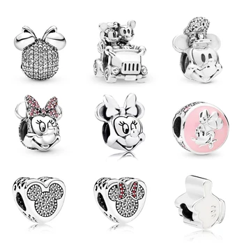 

1Pcs Silver Color Cartoon Mickey Minnie Beaded Charm Fit Original Pandora Bracelets & Bangle Diy Necklace Childhood Jewelry Gift