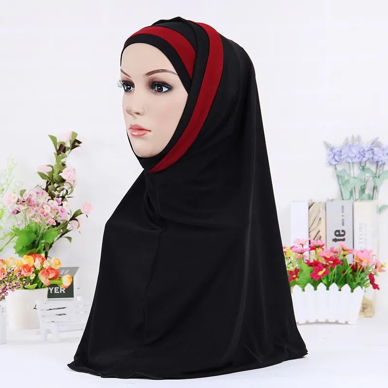 

Muslim scarves for women solid color stripe instant shawl hijab femme musulman arab wraps headscarf islamic hijabs kopftuch