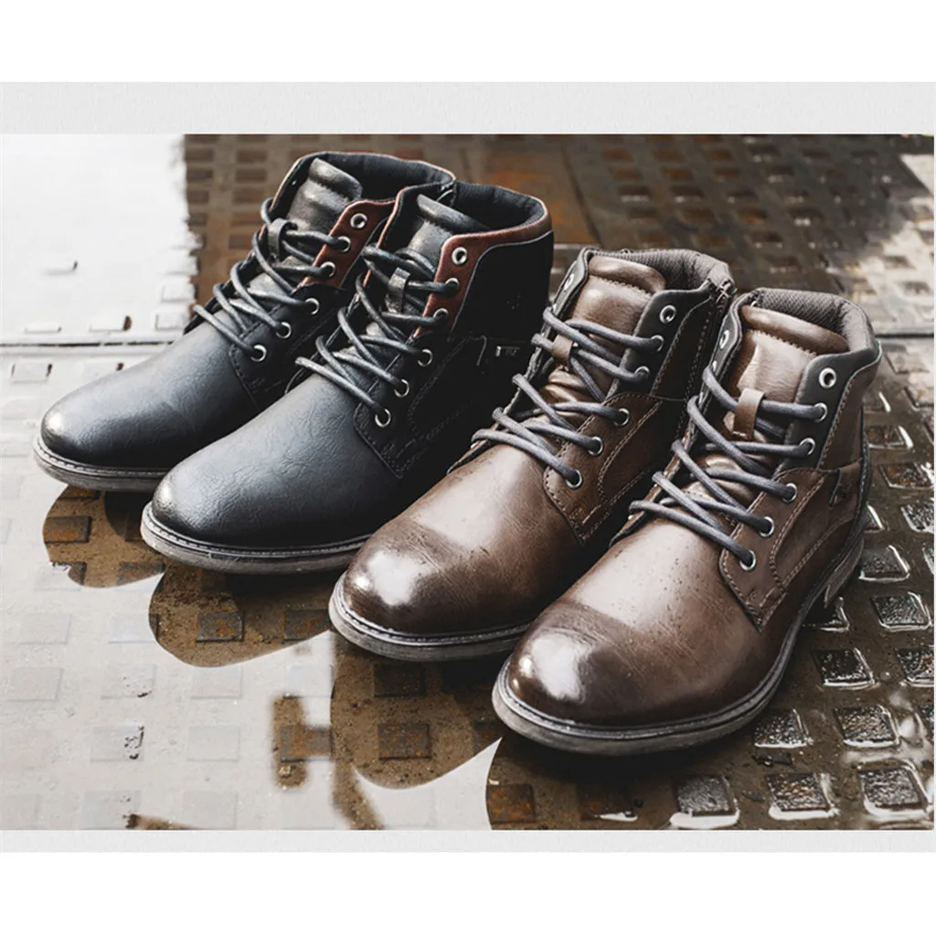 Мужские кожаные ботильоны в стиле ретро; высокие рабочие ботинки с боковой молнией; Цвет черный, коричневый; уличные ботинки-дезерты; модная мужская обувь