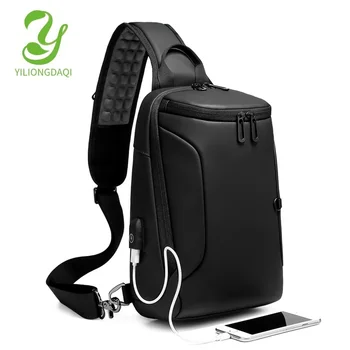 

YILIONGDAQI 2020 Men Crossbody Sling bag Short Trip Chest Pack USB Charging Water Repellent Shoulder Messenger Bag