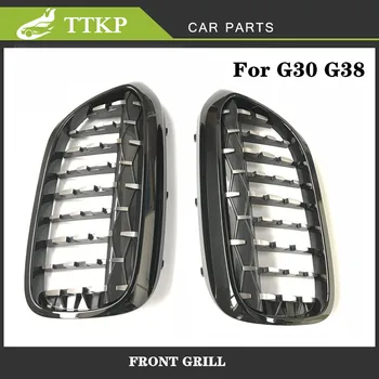 

Left + Right G30 G3 Gloss Silver Black ABS Diamond Style Center Mesh for BMW 5 Series G30 G38 Car rhombus grille modification
