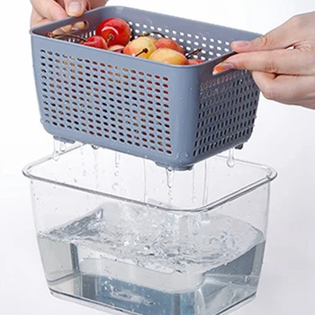 

LBER Multifunctional Storage Box Fresh-Keeping Box Plastic Wash Fruit and Vegetable Drain Basket for Kitchen Drain Basket C