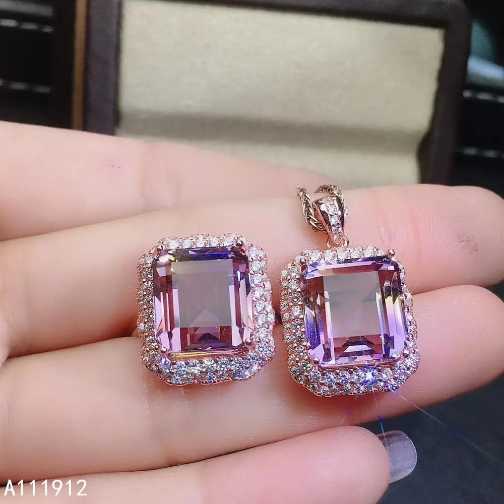 

KJJEAXCMY fine jewelry Ametrine 925 sterling silver women gemstone pendant necklace chain ring set popular
