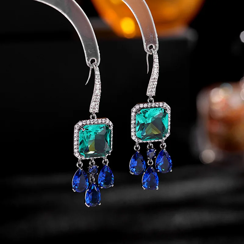

New Fashion Wedding Jewelry Cubic Zirconia Tassel Pendant Earring 925 Silver Needle Luxury Brand Jewellery Women