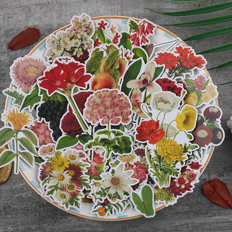 

52PCS Cute flowers plants stickersCrafts And Scrapbooking stickers book Decorative sticker DIY Stationery