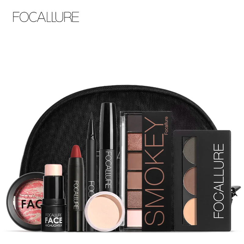 

FOCALLURE 8 PCS Makup Tool Kit Must Have Cosmetics Including Glitter Eyeshadow Matte Lipstick Blush Mascara With Makeup Bag