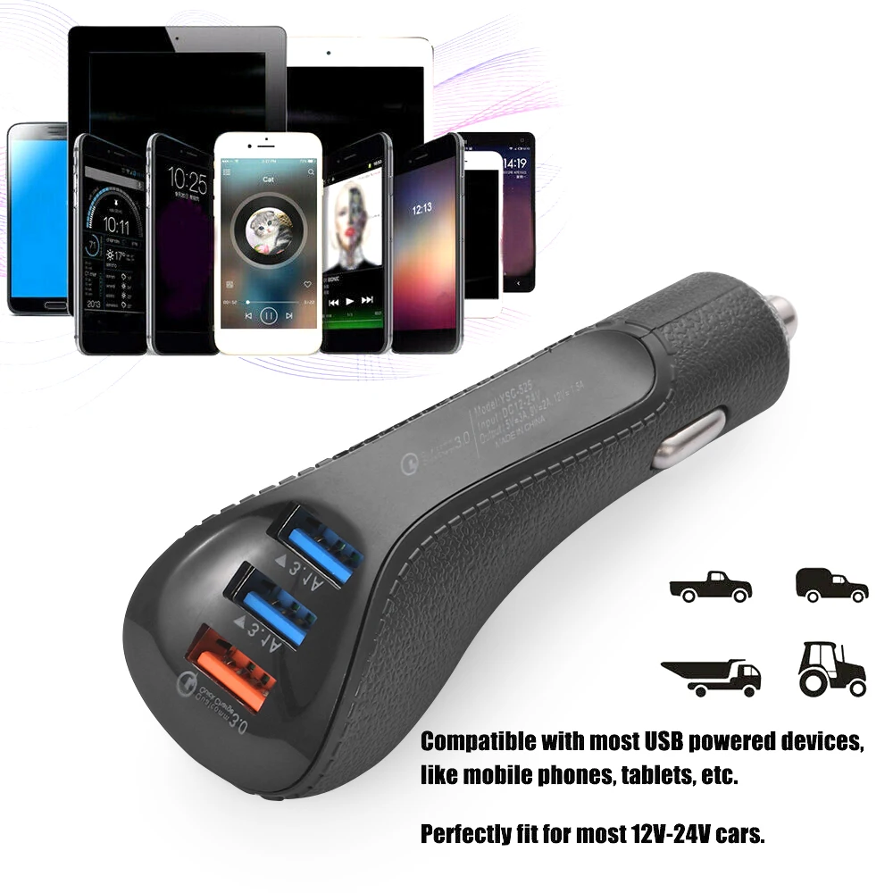 Универсальный 3-Порты и разъёмы Переходник USB для зарядки в машине QC 3,0 Быстрая зарядка для iPhone samsung iOS