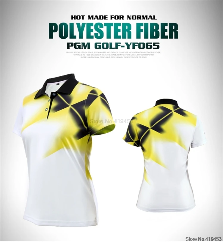 Pgm Women Summer Fashion Short Sleeve Golf Shirts Female Turn Down Collar Golf Tops Women Quick-Dry Breathable T-Shirt AA60472