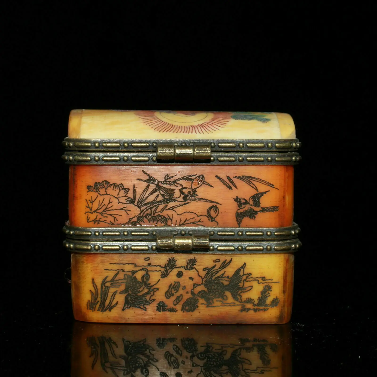 

Rare Small Unique Vintage Antique Camel Bone Plum Trinket Jewelry Box