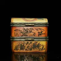 Rare Small Unique Vintage Antique Camel Bone Plum Trinket Jewelry Box 1