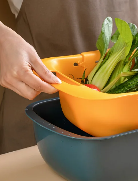 Double expansion of large capacity drain hollow fruit household adjustment creative kitchen utensils washing basket J05