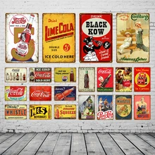 Ретро ледяные холодные напитки украшения свисток Лайм Кола металлические оловянные знаки настенный плакат винтажная табличка для бара клуба кафе магазина Декор