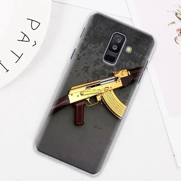 AK47 Handgun Gun BUllets Phone Case for Samsung Galaxy M10 M20 M30 M40 J4 J6 J8 J4+ J6+ Hard Cover Capa - Color: H06