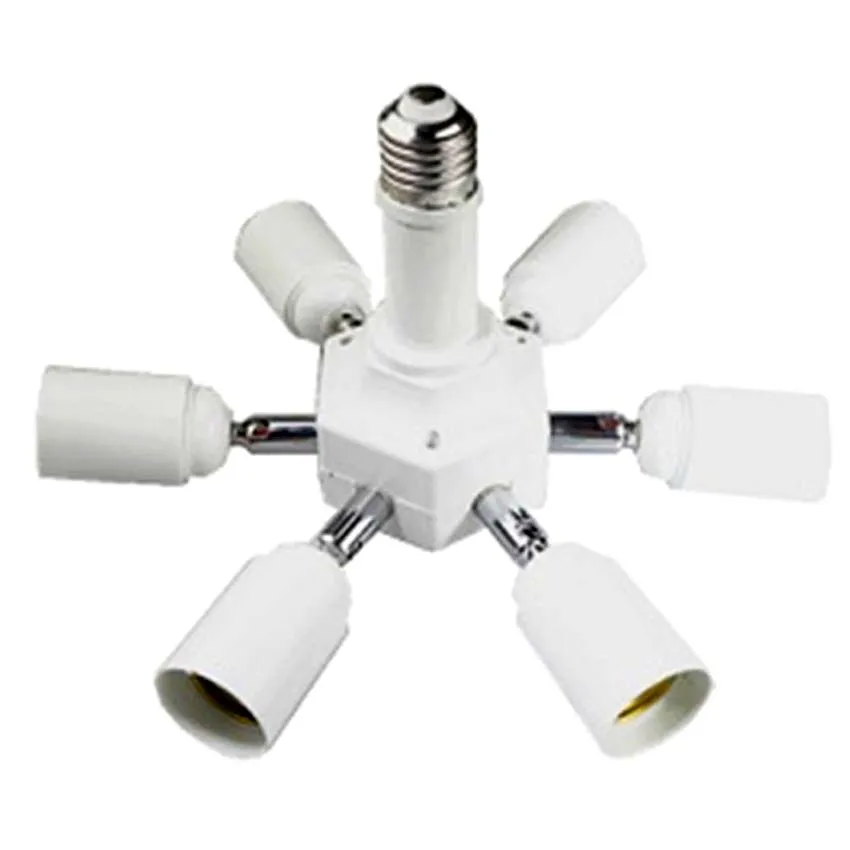 

Universal White PBT E27 E40 to 7E27 6+1E27 Long 360 Degree Rotation 180 Elbow LED Light Conversion Lamphead Lamp holder Socket