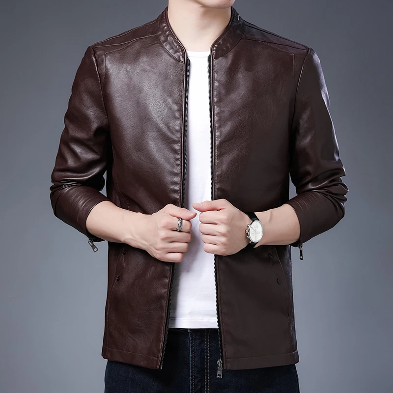 

HAWAIFISH Men's Leather Jacket Autumn Plus Size Youth Jacket Men's PU Motorcycle Leather Jacket Men's Winter Jacket