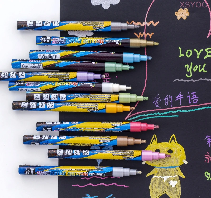 

GN 6/12/18/24Colors Acrylic Paint Marker Pen 0.7-2.0Tips Metallic Marker Pens For Ceramic Rock Glass Porcelain Permanent Markers
