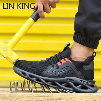 

LIN KING Work Safety Shoes For Men Sping Autumn Breathable Boots Steel Toe Anti-Smashing Construction Women Sneakers Plus Size