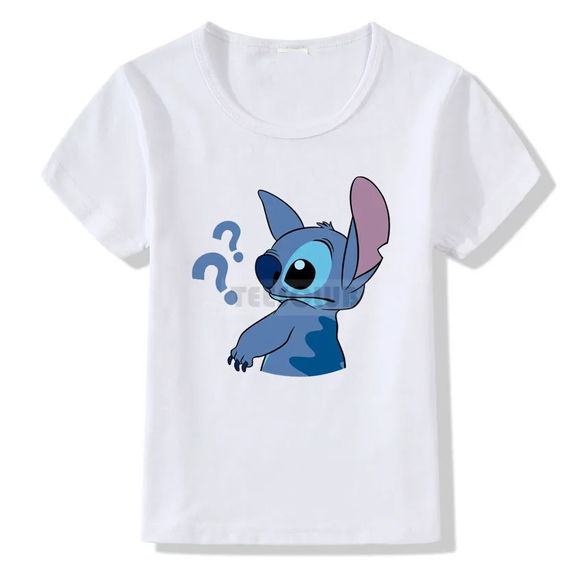 Lovely Lilo and Stitch Print T shirt Kids Cartoon Summer Tops Birthday T-shirt For Children Fashion Short Sleeve White Tshirt - Цвет: C4