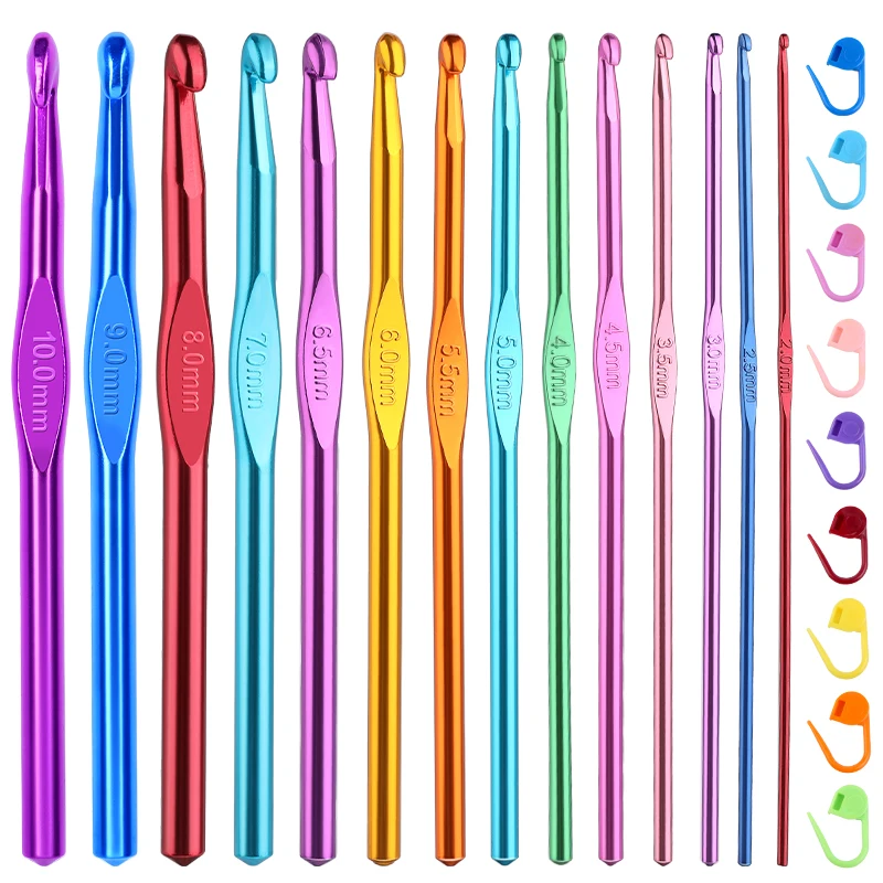 

Nonvor 14Pcs Aluminum Crochet Hook Set with 10 Locking Stitch Markers Knitting Needles Weave Needles for Sweater Knitting Tools