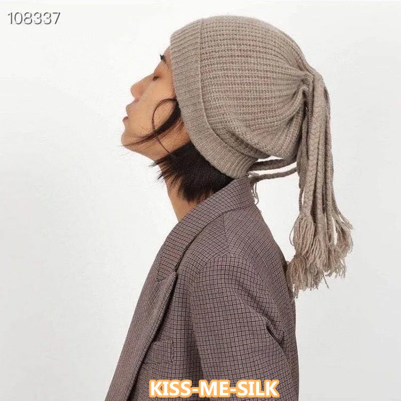 

KMS Latest New Cashmere Hat with Dirty Braid Autumn Winter for Women Fashion Warm Soft Hat 22*26CM/82G