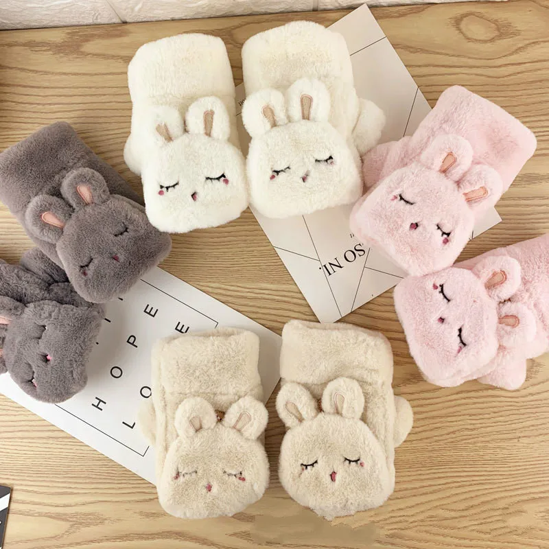 

Rabbit Gloves Female Winter Student Furry Thickening Heating Winter Gloves Women Gloves Women Christmas Gift