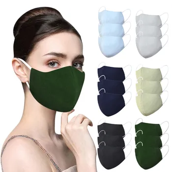 

3PC Outdoor Solid Protective Mask Washable Reuse Cotton Linen Protection Printing Mouth Mask Unisex Exhaust Sunscreen masque