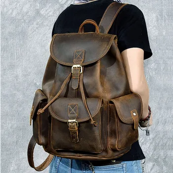 

Genuine Leather Backpack Men Women Vintage Laptop Crazy Horse Leather backpacks for school bag mochilas travel backpack male bag