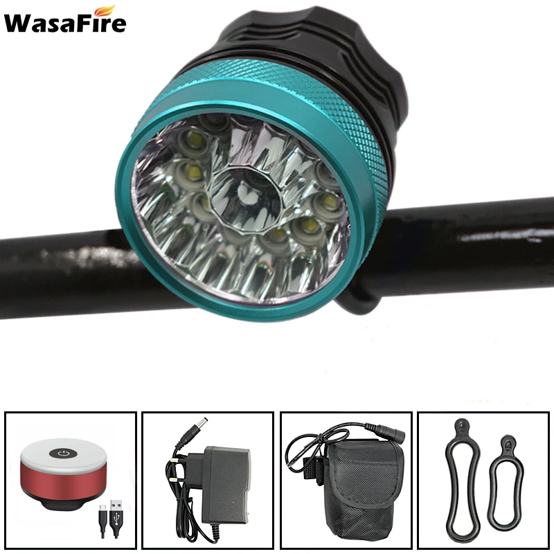 blue red taillight 13* XML-T6 светодиодный велосипедный головной светильник фонарь 18650 Батарея передняя фара для велосипеда светильник ночного езда на велосипеде вспышки светильник+ USB Задняя Хвост светильник s - Color: blue red taillight