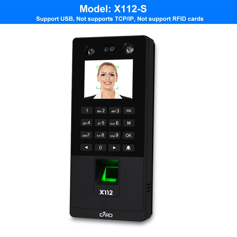 X112-S Биометрическая лицевая Клавиатура доступа Системы радиочастотный идентфикатор отпечатков пальцев машина посещаемости времени Поддержка уход за кожей лица отпечатков пальцев пароль TCP/IP Сеть USB - Цвет: X112-S