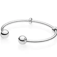 925 пробы Серебряный качественный Серебряный Открытый браслет с фирменными колпачками браслет подходит для шарма из бисера модное ювелирное изделие