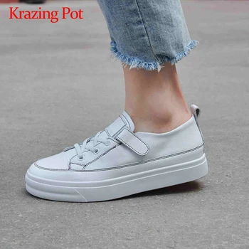 

Krazing pot white sneaker leisure full grain leather convenient neutral dating round toe fashion hook loop vulcanized shoes L00