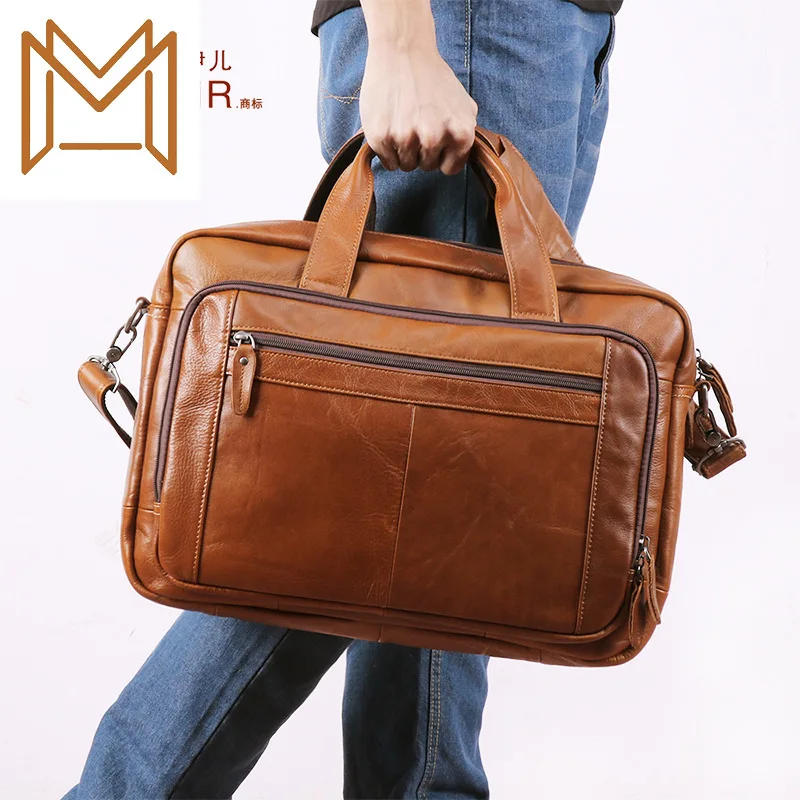 

Man Briefcase Business Affairs Handbag Inch Genuine Leather Computer Package Head Layer Cowhide Male Package