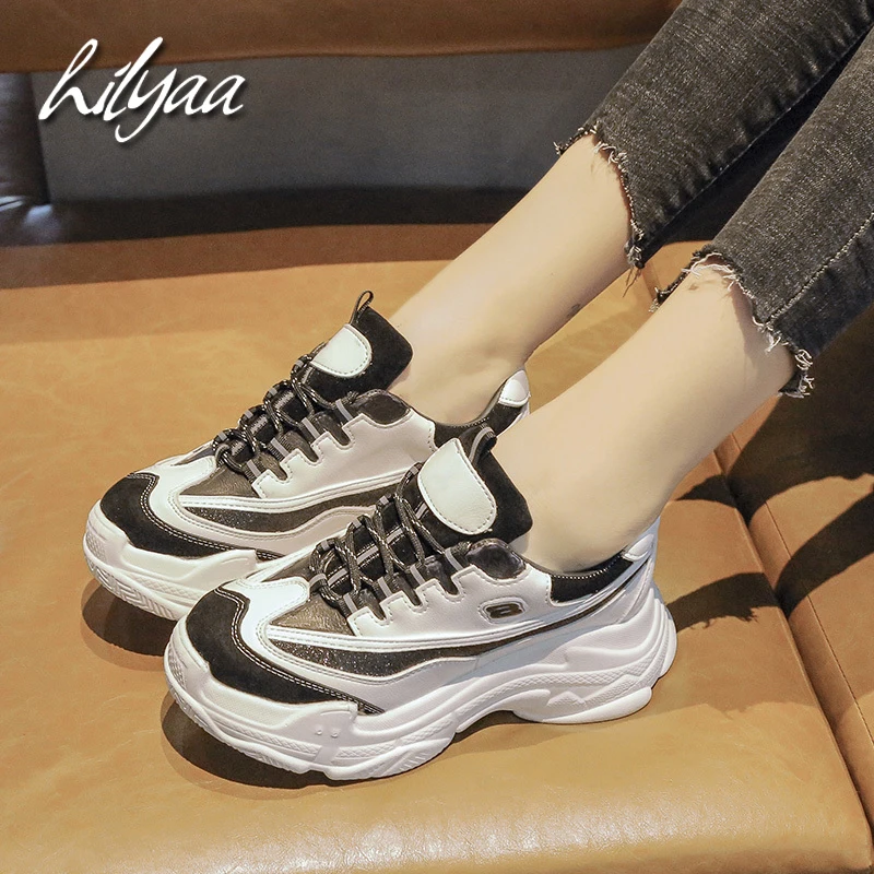 

Woman Casual Sneakers 2020 Spring Harajuku Female Platform PU Leather Mesh Zapatos Mujer chunky shoes Basket Sneakers Women