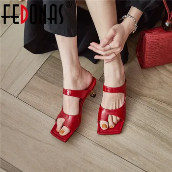 

FEDONAS Sexy Elegant Genuine Leather Women Slippers 2020 Summer Open-Toed High Heels Sandals Wedding Working Shoes Woman Heels