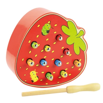 

Wooden Children'S Puzzle Early Education Toy Apple Strawberry Catching Bug Game Catching Worm Toy Apple To Worm