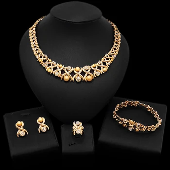 

Yulaili Newest African Jewelry Sets Elegant Round Shape Necklace Earrings Bangle Ring For Women Wedding Party Accessories