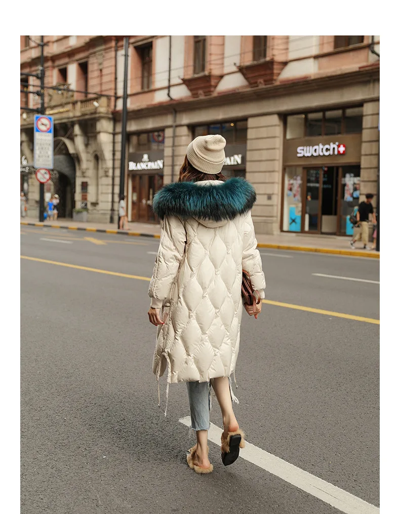 New Style down Jacket WOMEN'S Dress Fashion Winter Fashion Korean-style Mid-length White Duck down over-the-Knee Loose-Fit