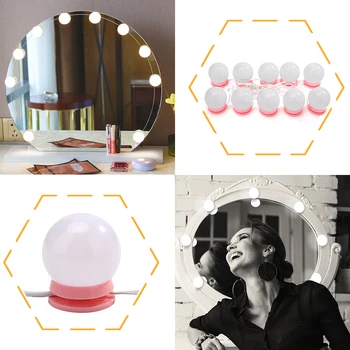 

Makeup Mirror Light Bulbs Kit 10 LED USB String Lights Adjustable Brightness Cosmetic Light Touches Control Vanity Mirrors Lamp