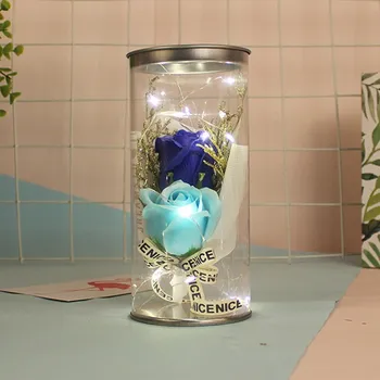 

Artificial Eternal Red Rose In A Glass Dome with LED Light Wooden Base for Valentine's Day Gifts Christmas Present Home Decor