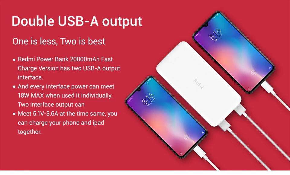 New Xiaomi Redmi Power Bank 20000mAh Portable Charger Power Supply Dual USB USB-C Two-way Quick Charging External Battery top power bank