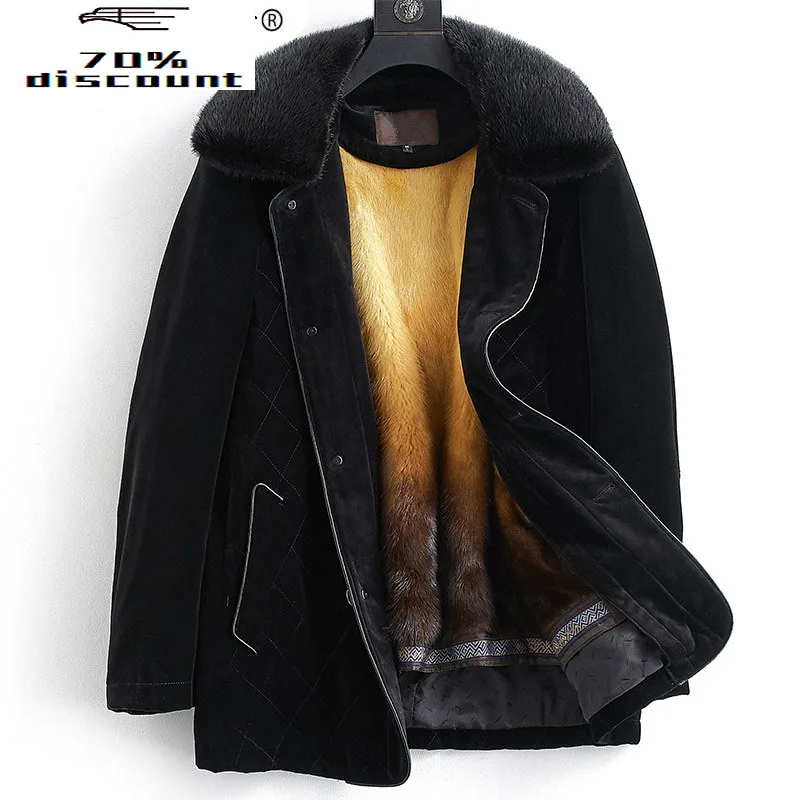

Parka Homme Real Fur Coat Winter Jacket Men Real Mink Fur Liner Gold Velvet Jacket Plus Size Long Coat BN29-298-2 MY2222