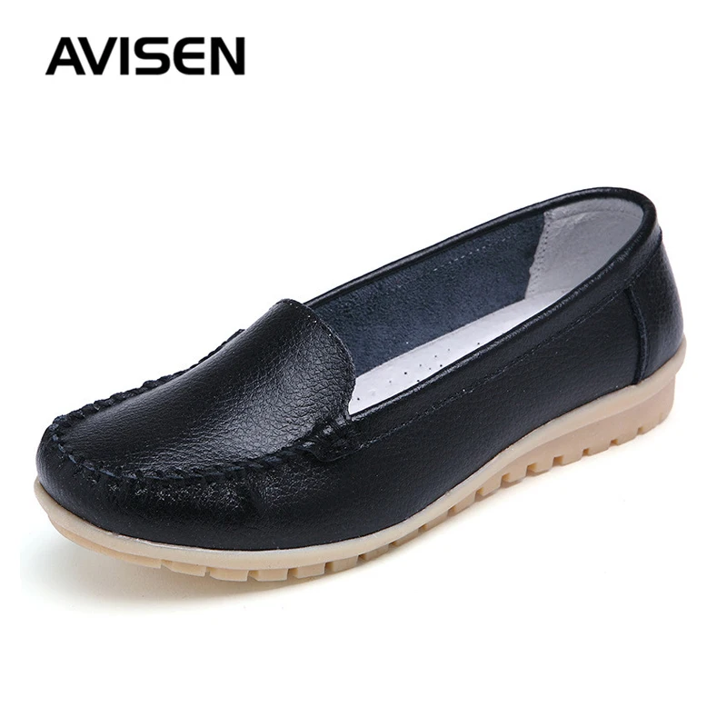 

2019 Fashion Women Flats Shoes Woman Comrfort Genuine Leather Loafers Ladies Shoes Slip On Ballet Flat Shoes