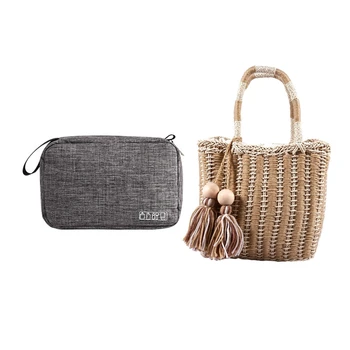 

Women's Beach Tote Bag Straw Handbags Shoulder Bag Light Yellow & Hanging Toiletry Bag for Men and Women Makeup Bag